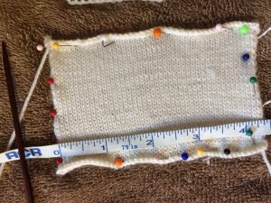 Test swatch knit with silk & wool blend Heritage Silk by Cascade Yarns.