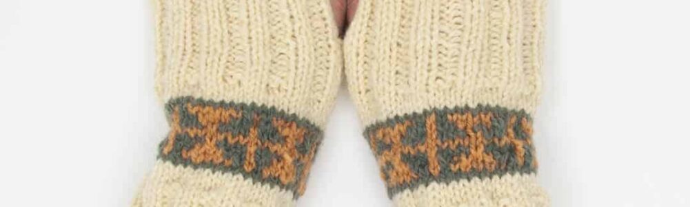 The Huron Wristers, inspired by the colourwork pattern of Herbert's gloves.
